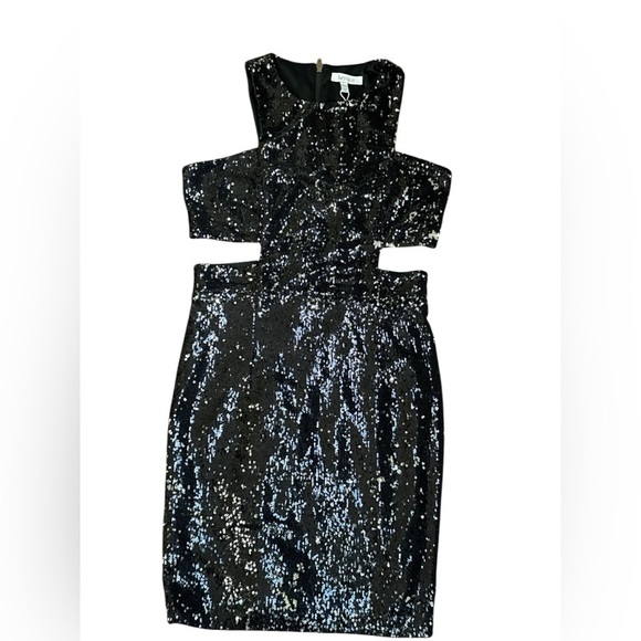 Lucy Paris Black Sequin Cut-Out Cocktail Party Dress Size M Sparkly Bodycon - Picture 6 of 10